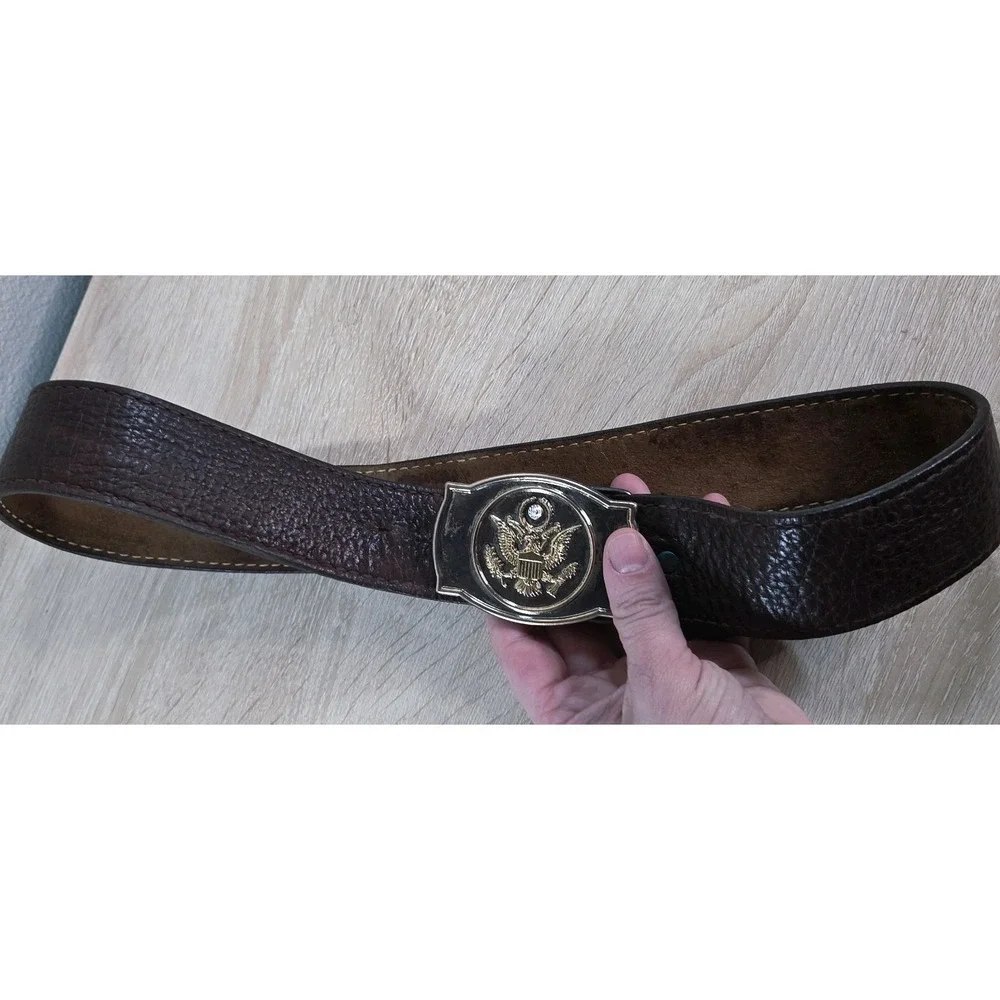 Vintage Leather Belt Eagle Buckle Brown Distressed Western Wide